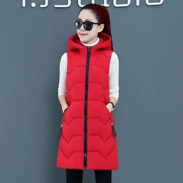 

women's vests sleeveless coat long warm black vest women jacket fashion autumn winter hooded slim ladies waistcoat lange weste parkas, Black;white