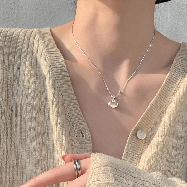

pendant necklaces necklace for women as desired peace lock female niche design lightweight luxury high sense minimalist collarbone chain, Silver