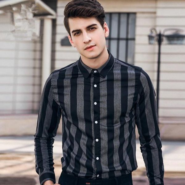 

men's casual shirts 2021 autumn mens shirt fashion business stripe long sleeve male formal wedding plus size stage costumes, White;black