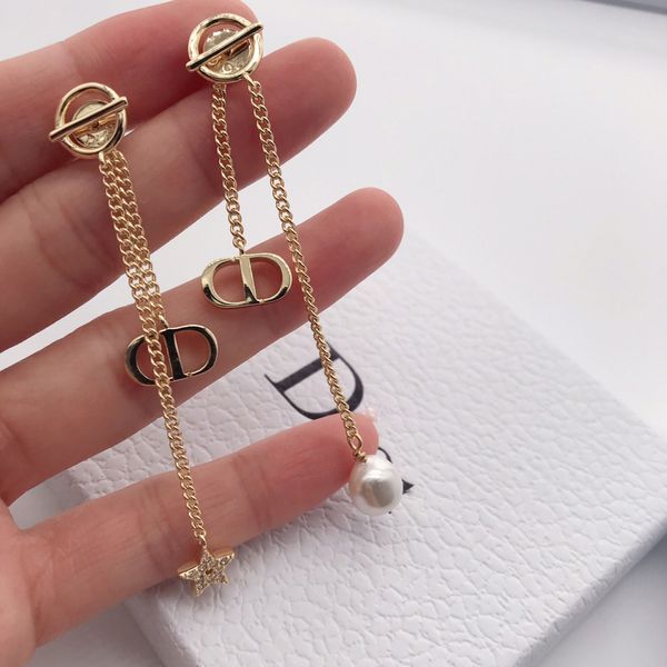 

luxury jewelry family pearl star female net red tassel earrings, Golden