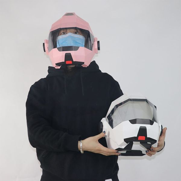 Costume da bambola mascotte Stampo di carta 3D Astronauta Astronauta Casco Maschera Copricapo Puntelli di Halloween Donna Uomo Gioco di ruolo per feste Vestire Maschera artigianale fai-da-te