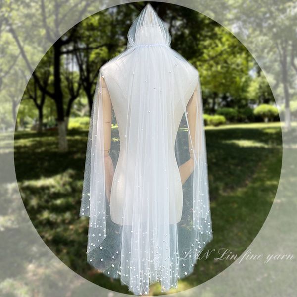 

2022 fairy wedding veil with pearls tulle bridal veils wedding accessories, Black