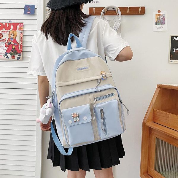 

school bags women's 2021 fashion simple girl student backpack large capacity teenager book bag storage panelled shoulder