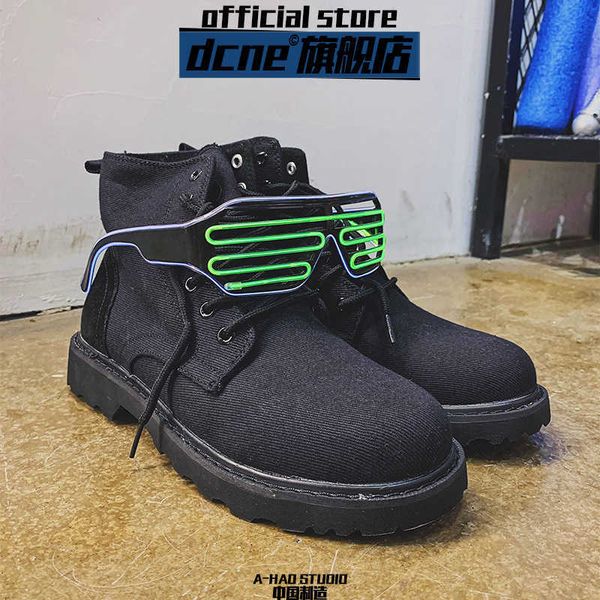 

summer thin martin boots canvas high men's shoes fashion work british, Black