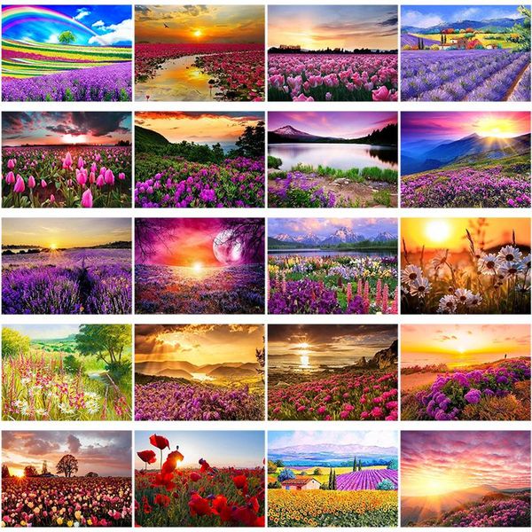 

diamond painting diy 5d sunset flowers embroidery scenery cross stitch kits mosaic full round drill rhinestone art wall decor