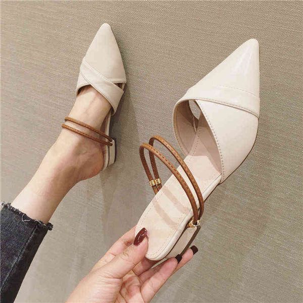 

square heel shoes women slipper 2022 new fashion mules shoes woman pu leather punch shoe slides summer, Black