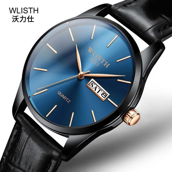 

wristwatches wlisth relojes hombre brand fashion business wristwatch classic genuine leather quartz watch date week clock men, Slivery;brown