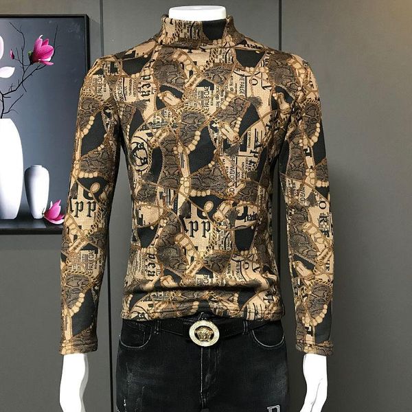 

men's t-shirts 2021 autumn and winter plus velvet long sleeve t-shirt tide brand slim fit handsome light luxury bottoming shirt, White;black