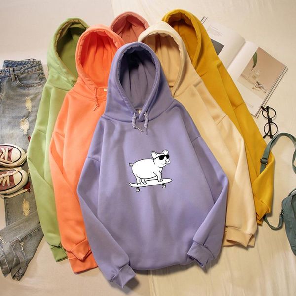 

women's hoodies & sweatshirts autumn winter oversized hoodie women thick hooded sweatshirt harajuku skateboard pig printed womens pullo, Black