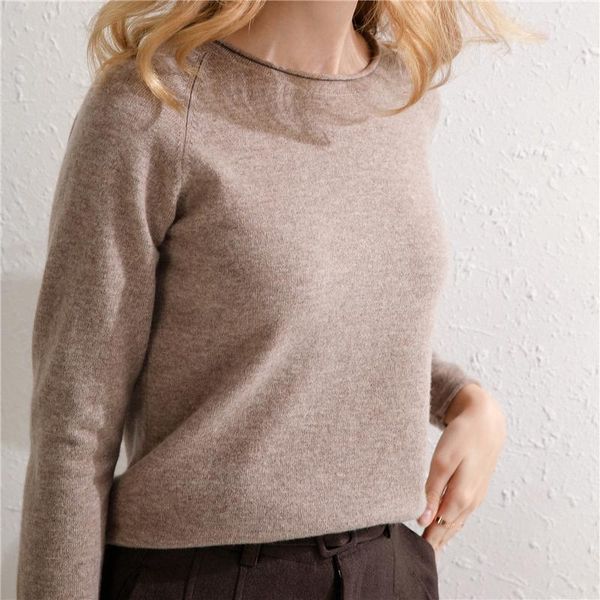

women's sweaters lhzsyy 2021 cashmere sweater round neck pure wool knitted long sleeve all-match female base shirt autumn short, White;black