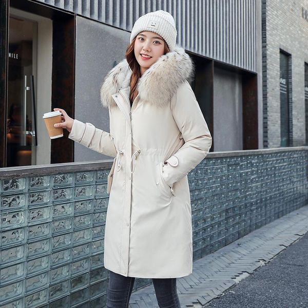 

women's down & parkas pai overcome 2021 loose and thin korean mid-length padded coat thickened plus velvet warm large fur collar, Black