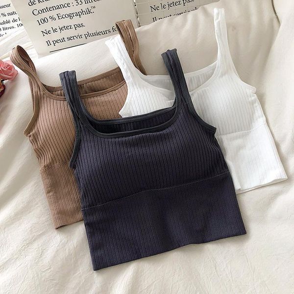 

camisoles & tanks 2021 small square collar solid color underwear women without steel ring thin tube vest, Black;white