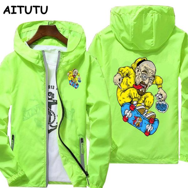 

spring casual waterproof hooded jacket men anime breaking bad print zipper thin windbreaker jackets women streetwear men's, Black;brown