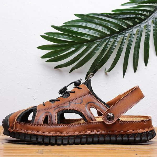 

slippers summer shoes men 2021 breathable men's zapatillas de verano hombre sandals leather big size casual, Black
