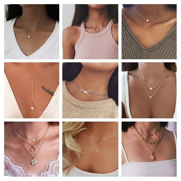 

necklaces pendants 2021 female fashion crystal heart short gold chain charm gifts girlfriends gift, Silver