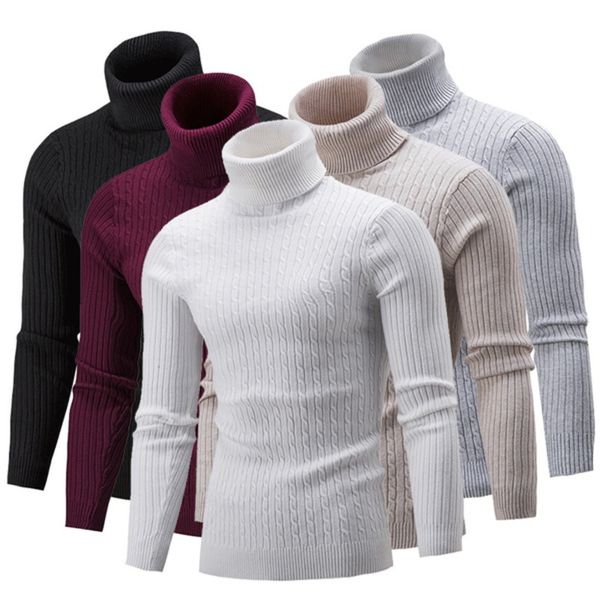 

men's high neck sweater, long sved knitted pullover, tight cut, warm, 7 colors, autumn and winter, White;black