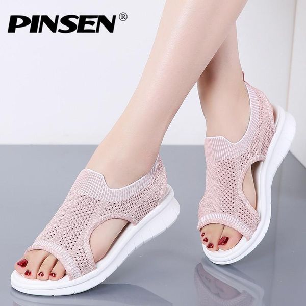 

dress shoes pinsen fashion 2021 women sandals female summer wedge comfortable ladies flats sandalias, Black