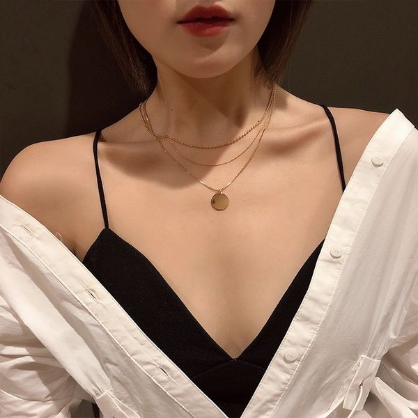 

japan and south korea multi-layer necklace female clavicle chain female simple personality fashion coin necklace, Silver