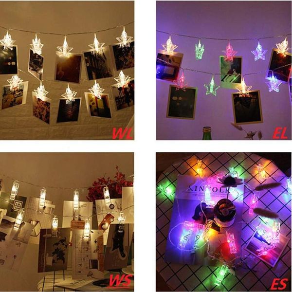 

1.5m 3m 6m star card po clip led string lights battery operated christmas wedding party year holiday decoration garland strings