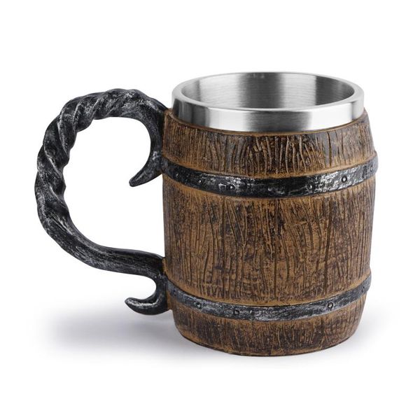 

wood style beer mug 450ml christmas gift simulation wooden barrel cup double wall drinking metal insulated water bottles