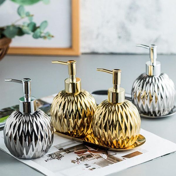 

electroplating lotion bottle three-piece household el bathroom accessories push-type hand sanitizer shower gel soap dispenser bath accessory