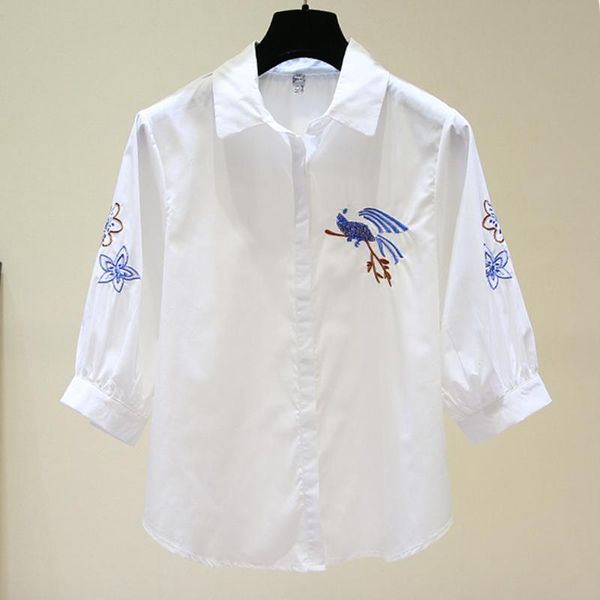 

women's blouses & shirts sweet style embroidery women white summer 2021 half sleeved loose elegant office lady outwear coats