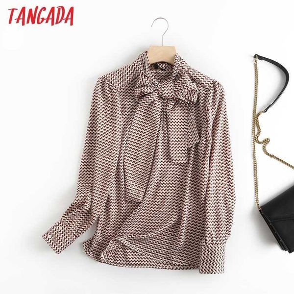 

tangada women retro print bow tie shirt blouse long sleeve chic female elegant office shirt blusas femininas 6d71 210609, White