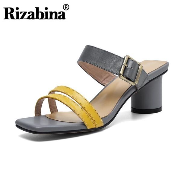 

rizabina sandals for women high heel shoes real leather summer fashion elegant party footwear size 34-40, Black