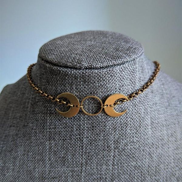 

chokers gothic witch double moon choker necklace minimalist vintage charm jewelry halloween party gift for women girl magic pendant, Golden;silver