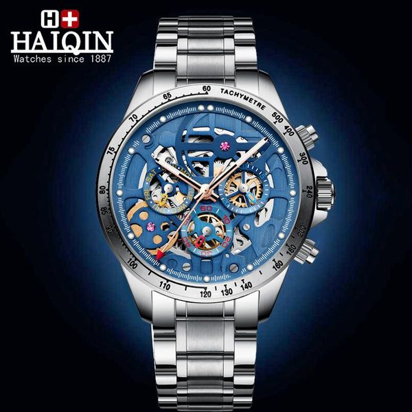 

wristwatches haiqin design mens mechanical watches automatic watch men skeleton tourbillon wrist reloj hombres, Slivery;brown