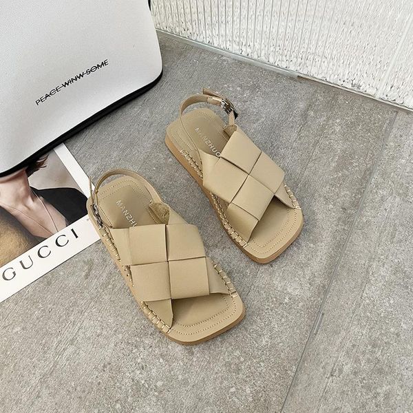 

sandals women summer fashion women's 2021 solid color open toe casual shoes all-match flat female, Black