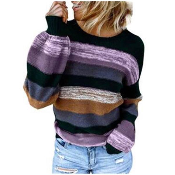 

women's sweaters autumn winter knitted sweater womens fashion o-neck intermediate color long sleeve loose stripe japanese jumper sueter, White;black