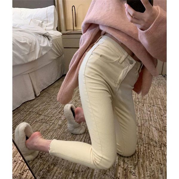 

women's jeans woman pants winter beige stretch ankle tight high waist pantalones vaqueros mujer, Blue