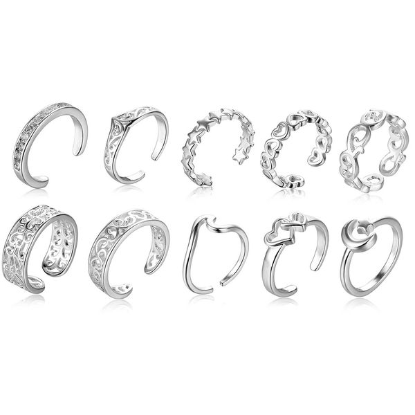 

toe ring 10 pcs mix styles silver color