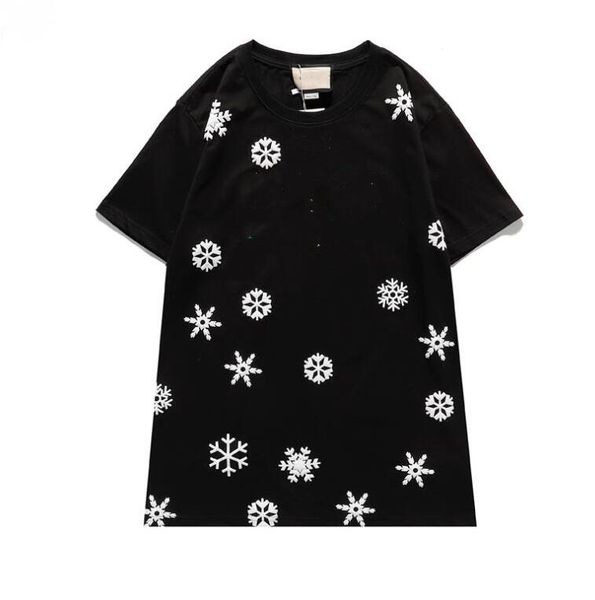 

wholesale tshirt new 2021 letter snowflake embroidery men and women fashion short sleeve t-shirt 100% cotton shirt, White;black