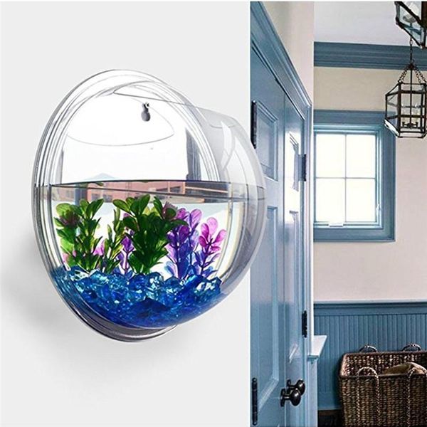

aquariums transparent acrylic hanging wall aquarium, plant vase flowers grass hangar fish tank bowl mini home decor office decoration