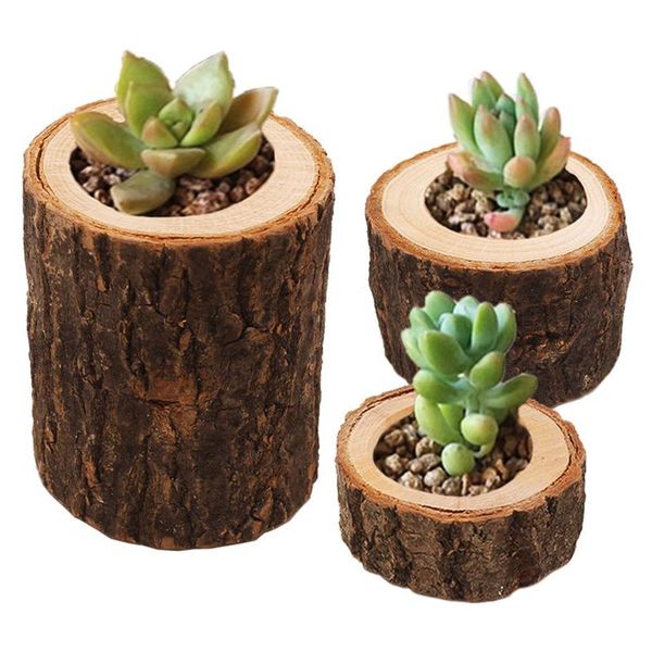 

1pcs bark stake candle holder plant pot handmade wooden ornaments pillar design candlestick for rustic wedding decoration supply party