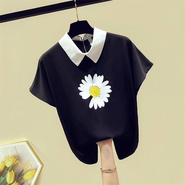 

shirts for women summer short sleeves turn down collar flower print shirt girls ladies chiffon blouse a3478 210428, White