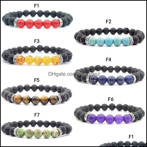 Perlen, Stränge 6 Designs Lavagestein Perlen Charms Armbänder Damen Ätherisches Öl Diffusor Naturstein Perlen Armreif Für Männer S Chakra Handwerk