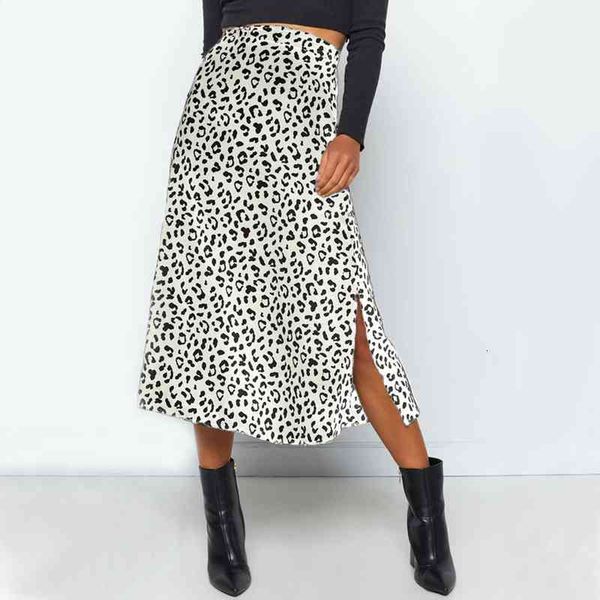 

leopard printed wrap women skirt spring summer elegant chiffon casual fashion split zipper high waist long 35, Black