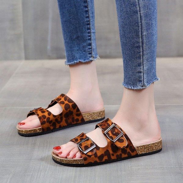 

women slippers summer fashion open toe slides comfort outdoor leopard print shoes sandals big size, Black