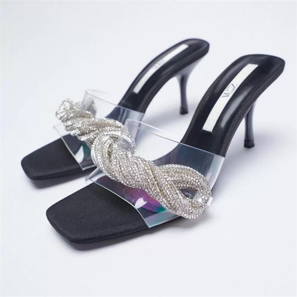 

zar summer new transparent one line diamond thin heel women's shoes 70% off factory store online sale, Black