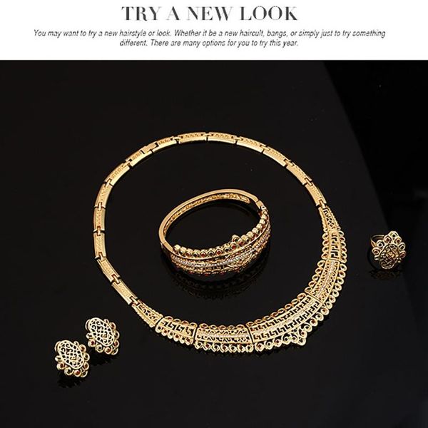 

earrings & necklace genboli boho simple earring bracelet ring set gold color rhinestone nigerian wedding jewelry parure, Silver
