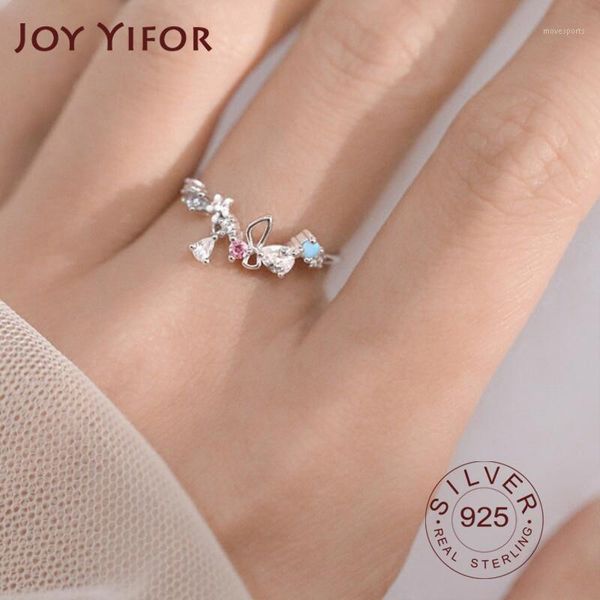

cluster rings 925 sterling silver korean original colorful wreath ring light luxury index finger female opening adjustable gift1, Golden;silver