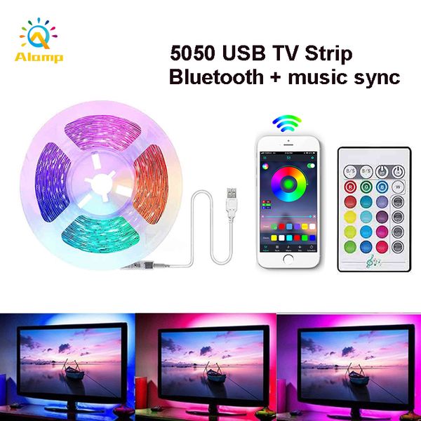

bluetooth tv background strip light 16.4ft usb 5050 flexible color changing music play led pc backlights with controller