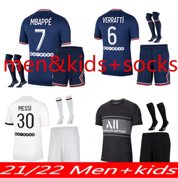 

maillots football 2021 messi mbappe soccer jerseys 21 22 sergio ramos icardi shirt verratti marquinhos men kit sets maillot de foot, Black