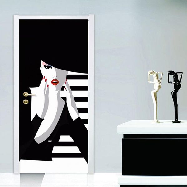 

wallpapers pvc self-adhesive waterproof door sticker modern fashion beauty abstract wallpaper 3d mural art home decor diy poster