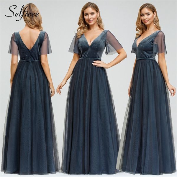 

new fashion women dress a-line v-neck sleeveless side split maxi dress orange long party dress vestidos de festa 2021, Black;gray