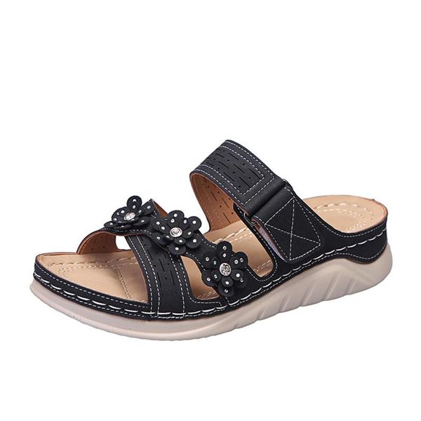 

slippers sagace fashion summer women slides solid color wedge shoes casual breathable thick-soled outdoor leisure sandals, Black