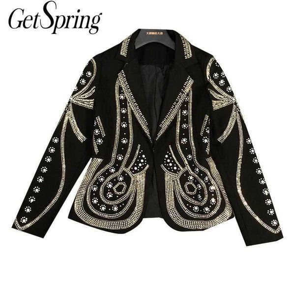 

getspring women coat patchwork diamond black coats jackets vintage all match fashion 210601, Black;brown